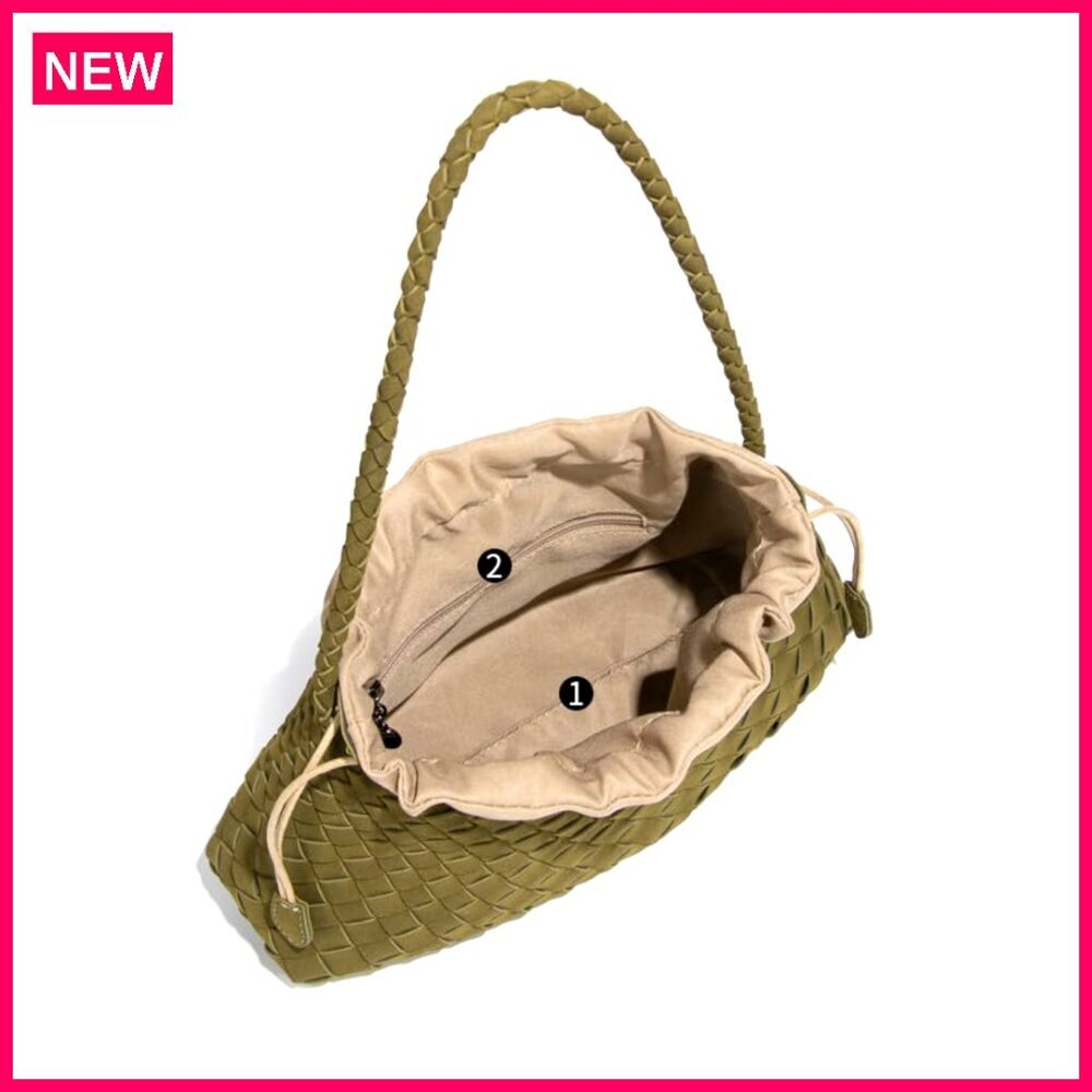 Suede Woven Hobo Tote Bag, 12.6" Capacity, PU Leather Shoulder Purse - Picture 6 of 8